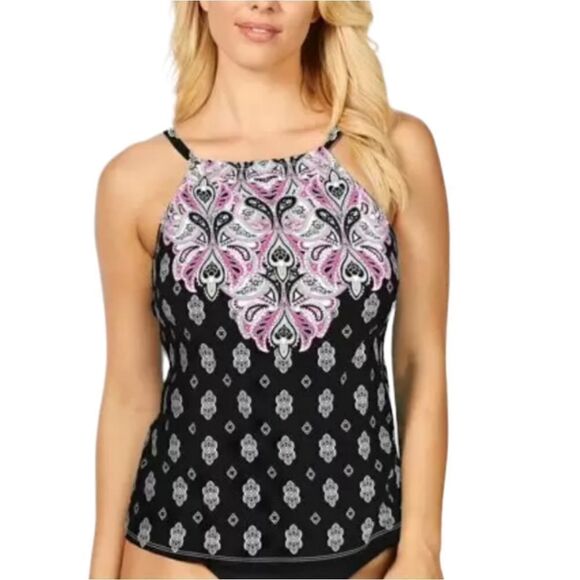 NWT Island Escape Cali Print Tankini Swim Top - Picture 1 of 4